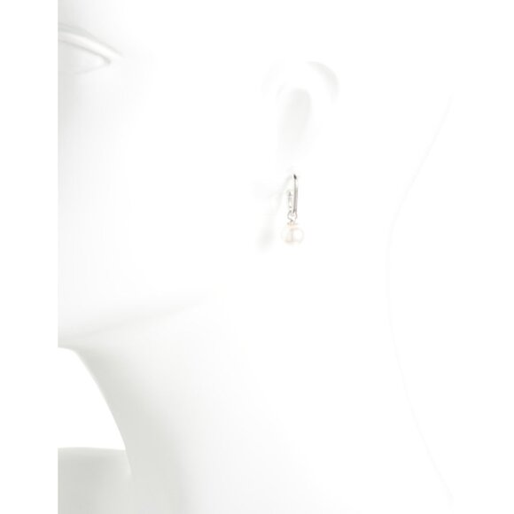 MILOR SILVER Silver Made In Italy Sterling Silver Pearl Long Hoop Earrings - Picture 2 of 2